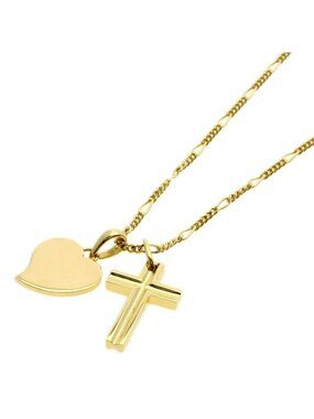 Bvlgari Cross Heart Vintage Necklace 18k Yellow Gold
